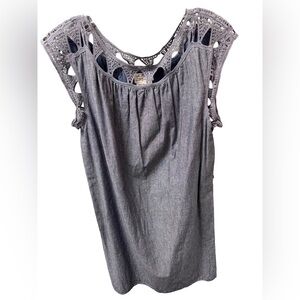 Max Studio Women’s Large Gray Sleeveless Dress with Crochet Neck boho rustic